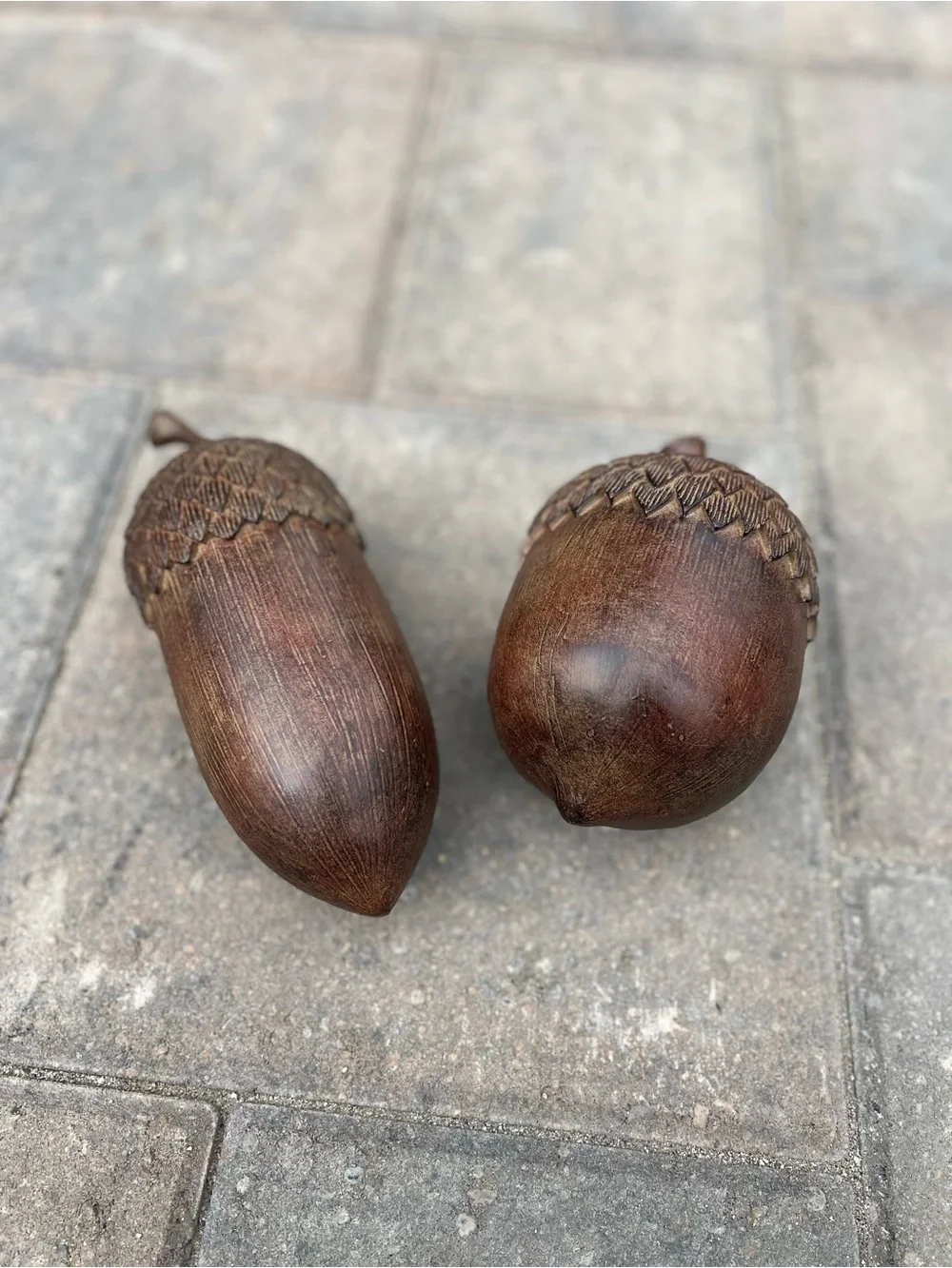 Pair of Large 7-9” Faux Bois Resin Acorn Sculptures – Woodland Decor Figurine